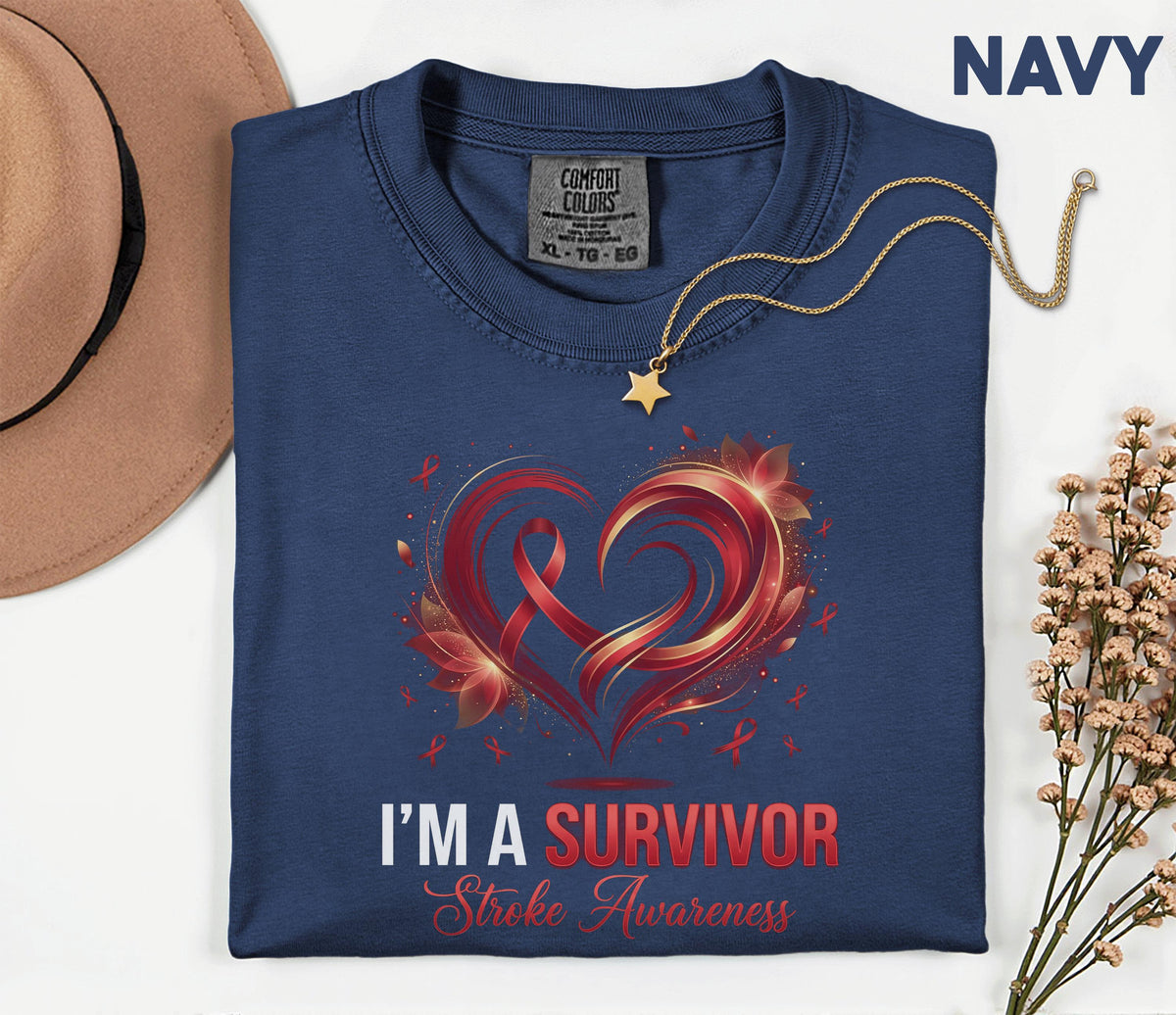 I'm A Survivor Stroke Awareness Comfort Colors Shirt, Red Ribbon Heart Tee, Stroke Survivor Gift, Medical Awareness T-Shirt