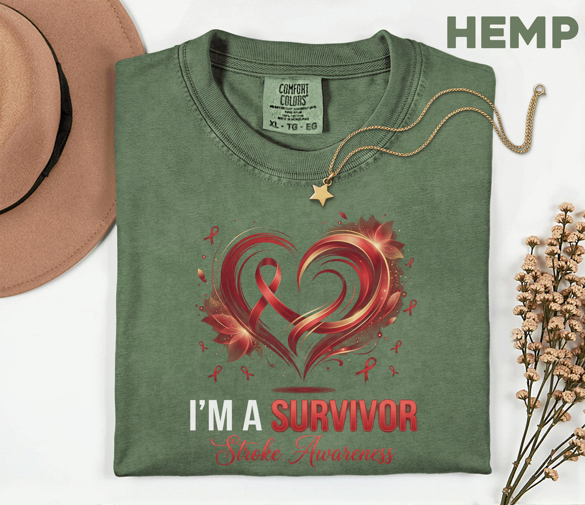 I'm A Survivor Stroke Awareness Comfort Colors Shirt, Red Ribbon Heart Tee, Stroke Survivor Gift, Medical Awareness T-Shirt