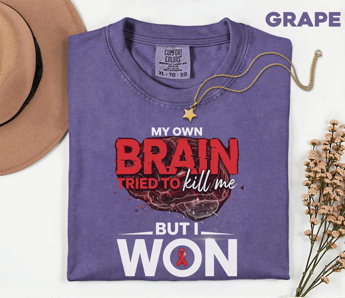 Stroke Survivor Comfort Colors Shirt, My Own Brain Tried to Kill Me But I Won Tee, Funny Stroke Awareness Shirt, Survivor Gift