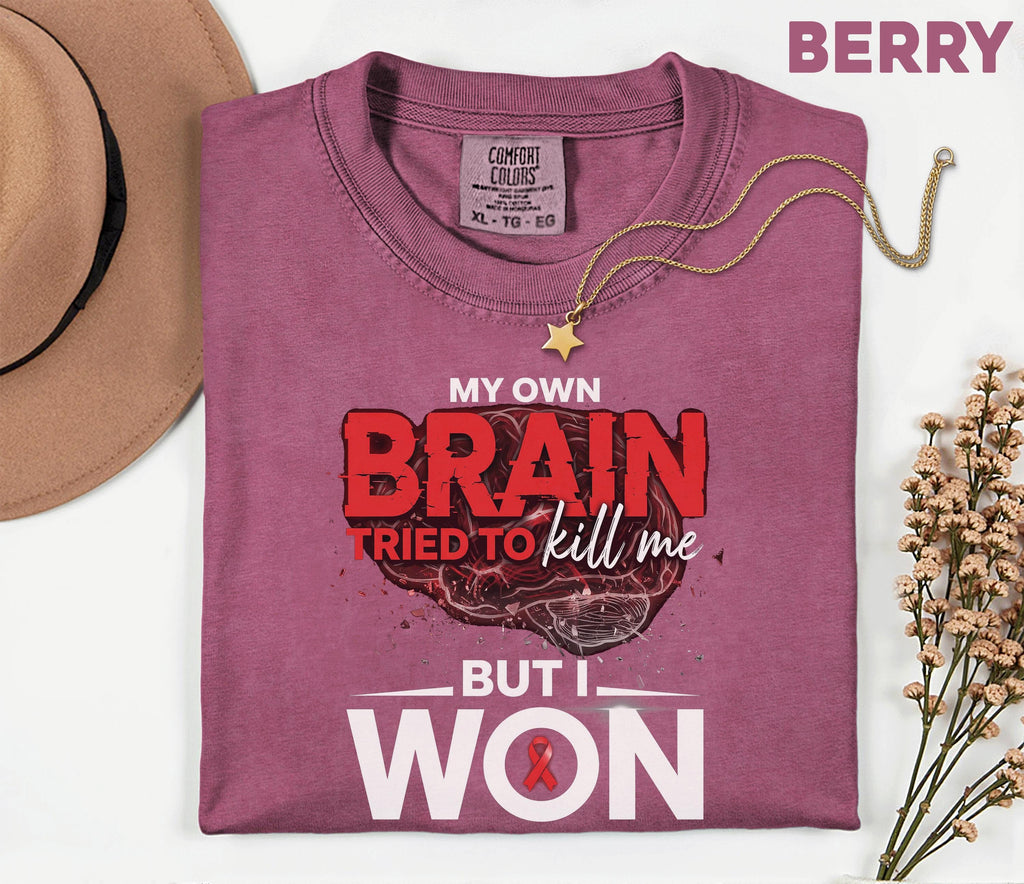 Stroke Survivor Comfort Colors Shirt, My Own Brain Tried to Kill Me But I Won Tee, Funny Stroke Awareness Shirt, Survivor Gift