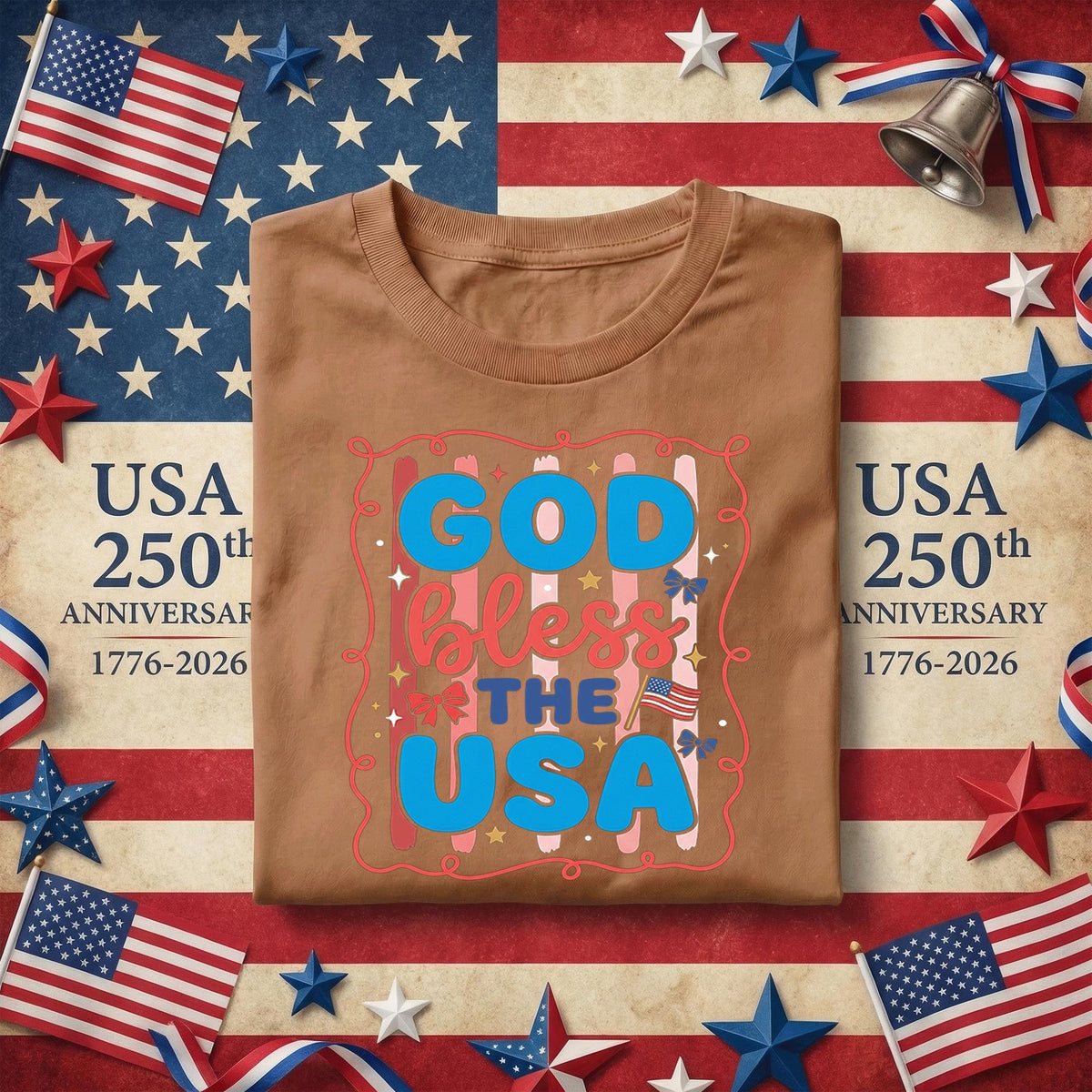 God Bless the USA Shirt Patriotic Christian Tee Red White Blue America Faith July 4th Independence Day USA Gift for Women Fourth of July