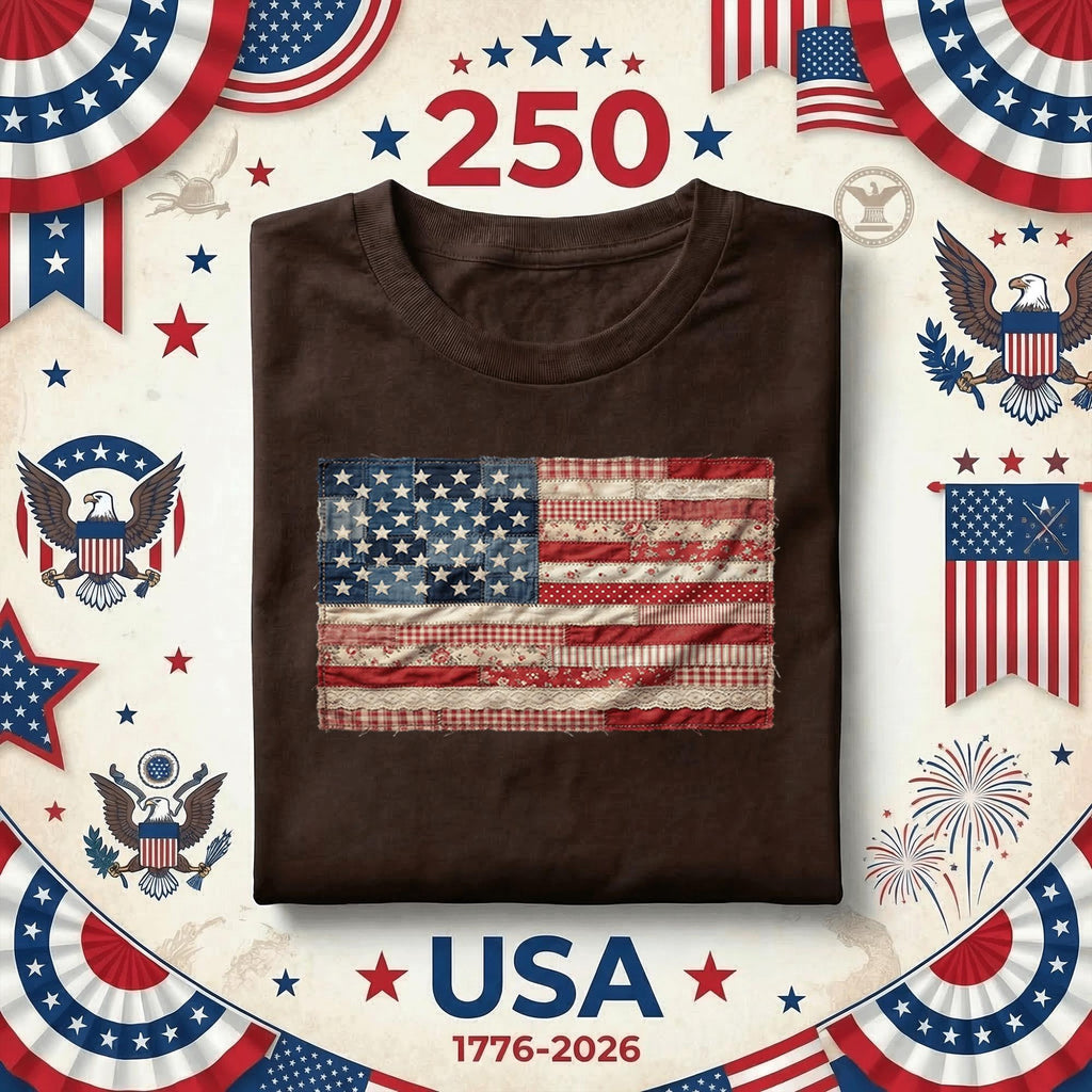 Vintage Patchwork American Flag Shirt Patriotic USA Tee Retro Quilt Flag Fourth of July Independence Day Red White Blue Gift 4th of July