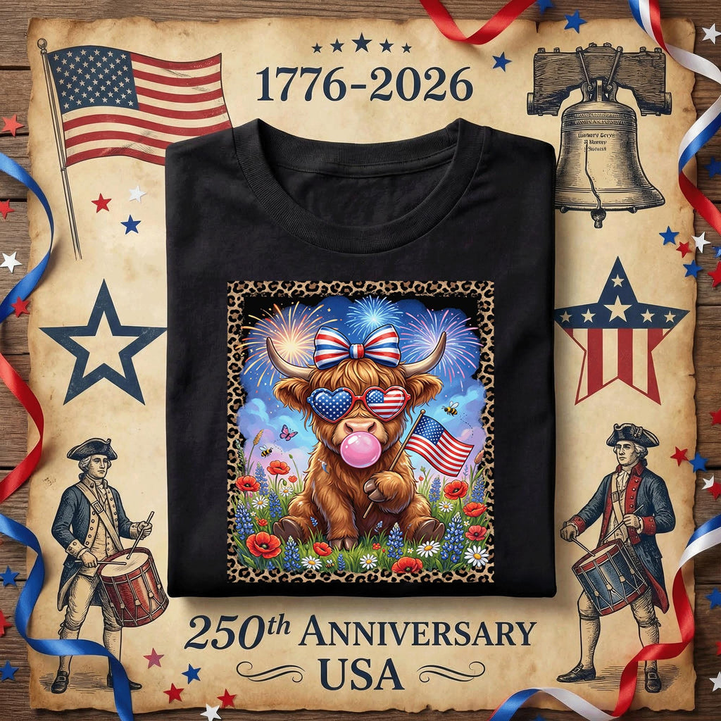 Patriotic Highland Cow Shirt Cute USA Cow Tee American Flag Sunglasses Red White Blue July 4th Independence Day Gift ...