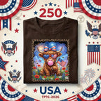 Patriotic Highland Cow Shirt Cute USA Cow Tee American Flag Sunglasses Red White Blue July 4th Independence Day Gift Women Fourth of July