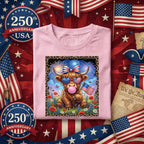 Patriotic Highland Cow Shirt Cute USA Cow Tee American Flag Sunglasses Red White Blue July 4th Independence Day Gift Women Fourth of July