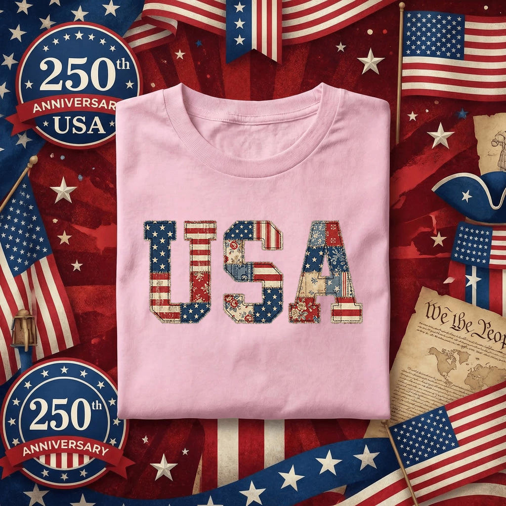 Vintage USA Patchwork Shirt Patriotic Quilt Style Tee Retro America Flag Shirt 4th of July Outfit Red White Blue Gift Idea Fourth of July