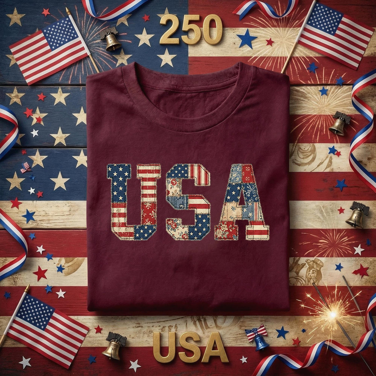 Vintage USA Patchwork Shirt Patriotic Quilt Style Tee Retro America Flag Shirt 4th of July Outfit Red White Blue Gift Idea Fourth of July