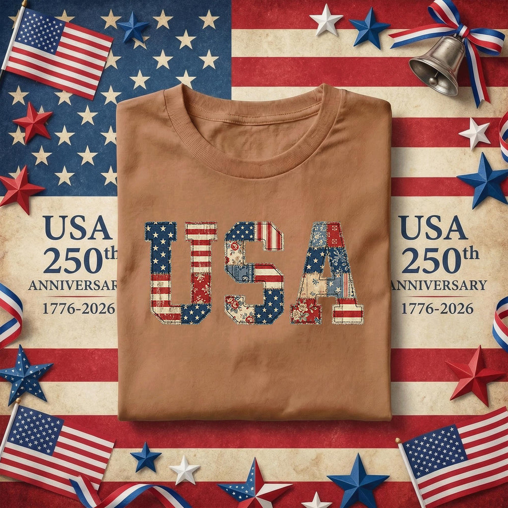 Vintage USA Patchwork Shirt Patriotic Quilt Style Tee Retro America Flag Shirt 4th of July Outfit Red White Blue Gift Idea Fourth of July