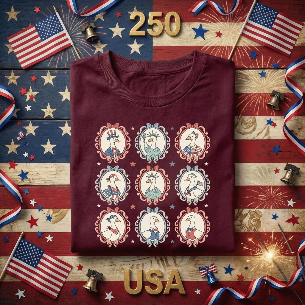 Patriotic Goose Shirt Vintage Americana Birds Tee Cute USA Animal Graphic Shirt 4th of July Outfit Retro Liberty Style Gift Fourth of July