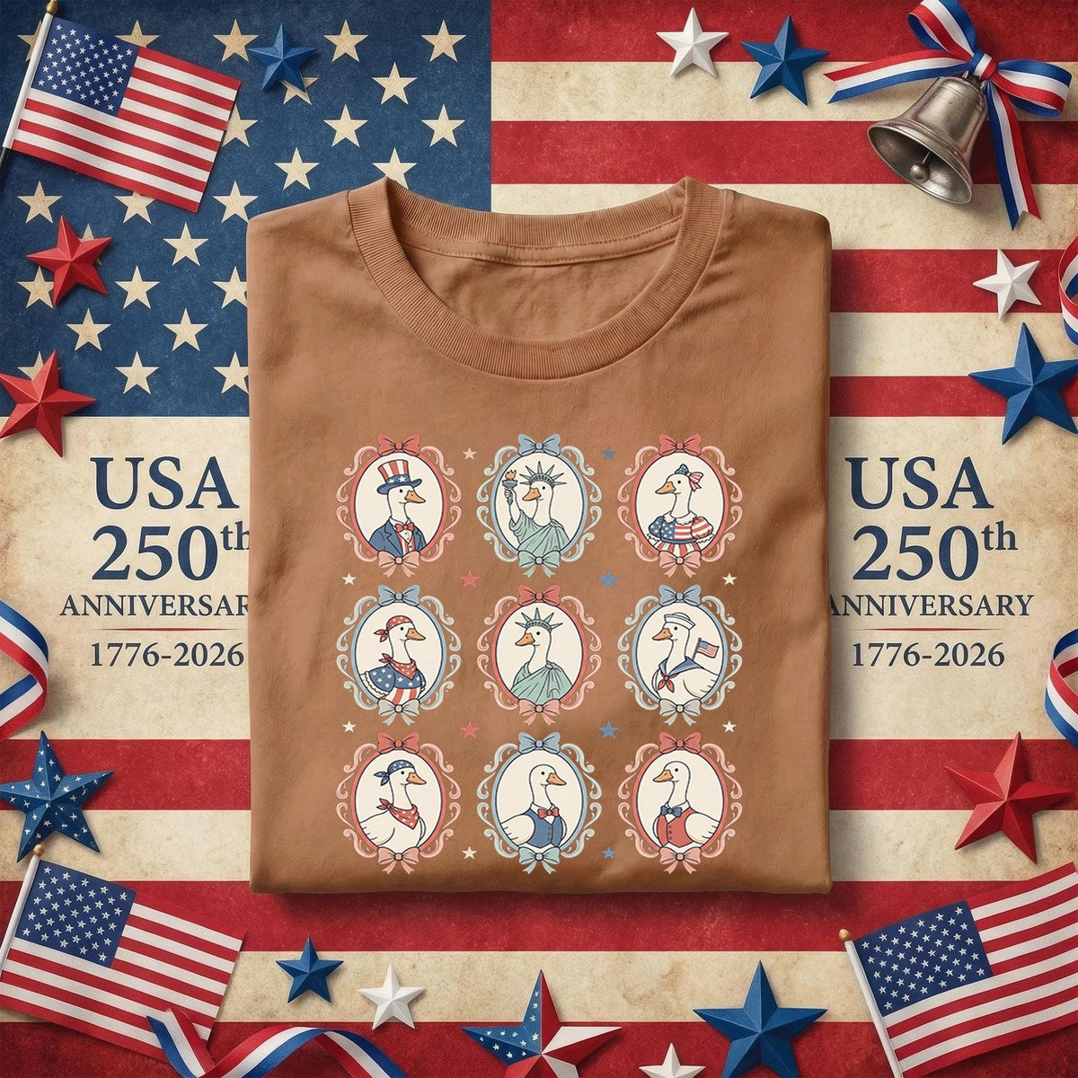 Patriotic Goose Shirt Vintage Americana Birds Tee Cute USA Animal Graphic Shirt 4th of July Outfit Retro Liberty Style Gift Fourth of July