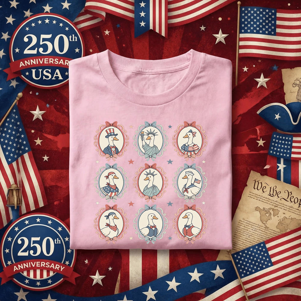 Patriotic Goose Shirt Vintage Americana Birds Tee Cute USA Animal Graphic Shirt 4th of July Outfit Retro Liberty Style Gift Fourth of July