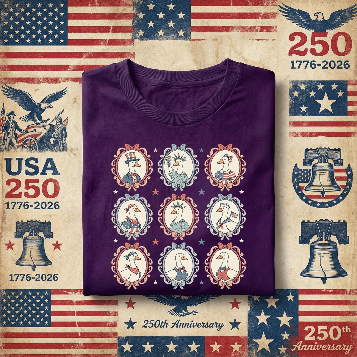 Patriotic Goose Shirt Vintage Americana Birds Tee Cute USA Animal Graphic Shirt 4th of July Outfit Retro Liberty Style Gift Fourth of July