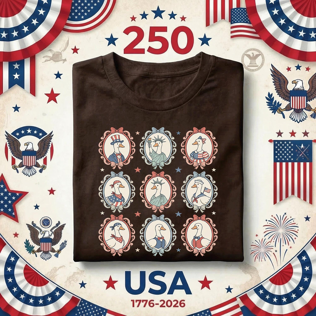 Patriotic Goose Shirt Vintage Americana Birds Tee Cute USA Animal Graphic Shirt 4th of July Outfit Retro Liberty Style Gift Fourth of July
