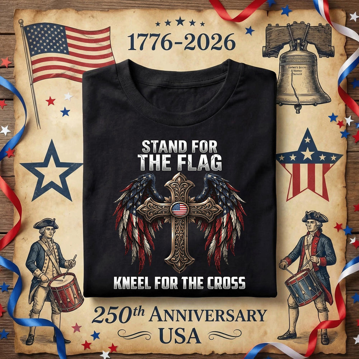 Stand for the Flag Kneel for the Cross Shirt Patriotic Christian USA Tee American Faith Shirt Religious 4th of July F...
