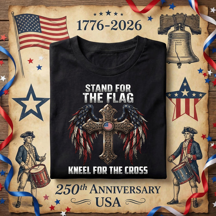 Stand for the Flag Kneel for the Cross Shirt Patriotic Christian USA Tee American Faith Shirt Religious 4th of July F...