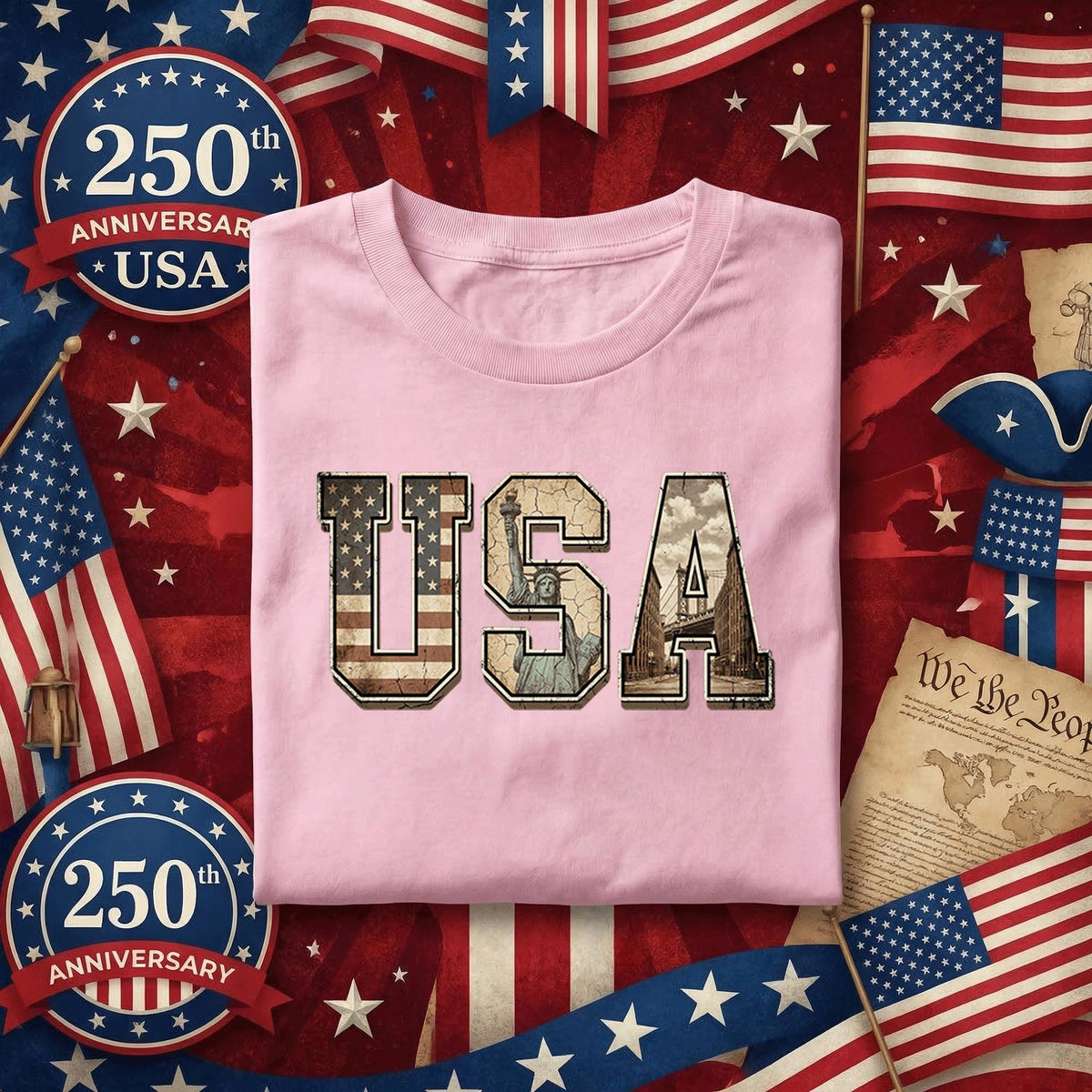 USA Vintage Flag Shirt Patriotic America Tee Statue of Liberty Graphic Independence Day Shirt 4th of July USA Pride Gift Idea Fourth of July