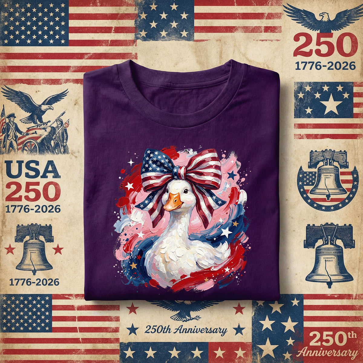 Patriotic Goose Shirt USA Flag Bow Fourth of July Shirt Cute American Goose Tee Independence Day 2026 Patriotic Animal Shirt 4th of July