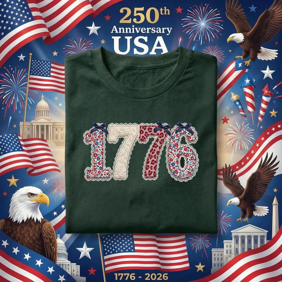 1776 Patriotic Shirt Vintage Floral Independence Day Tee USA Founding Year Shirt Fourth of July Retro American History Shirt 4th of July