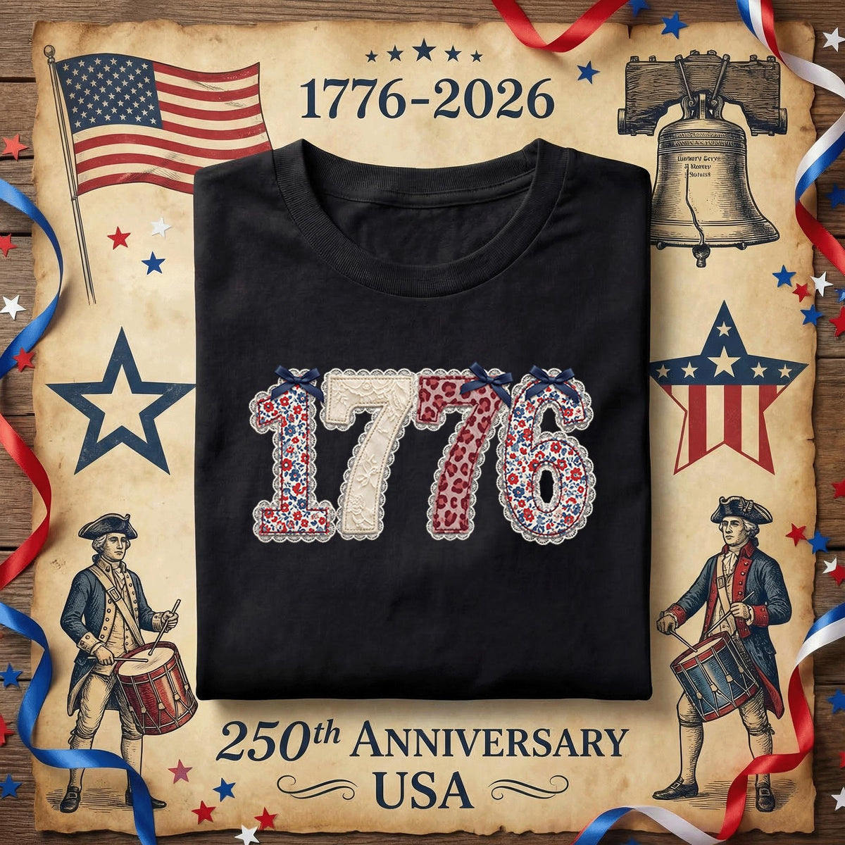 1776 Patriotic Shirt Vintage Floral Independence Day Tee USA Founding Year Shirt Fourth of July Retro American History Shirt 4th of July