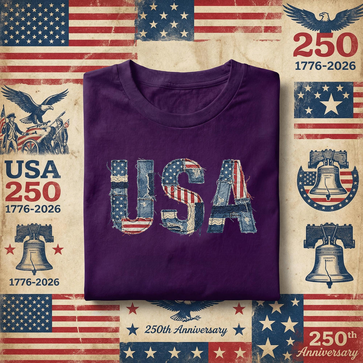 USA Patchwork Shirt Vintage American Flag Denim Style Tee Patriotic USA Shirt Fourth of July Shirt Distressed Americana Tee Gift 4th of July