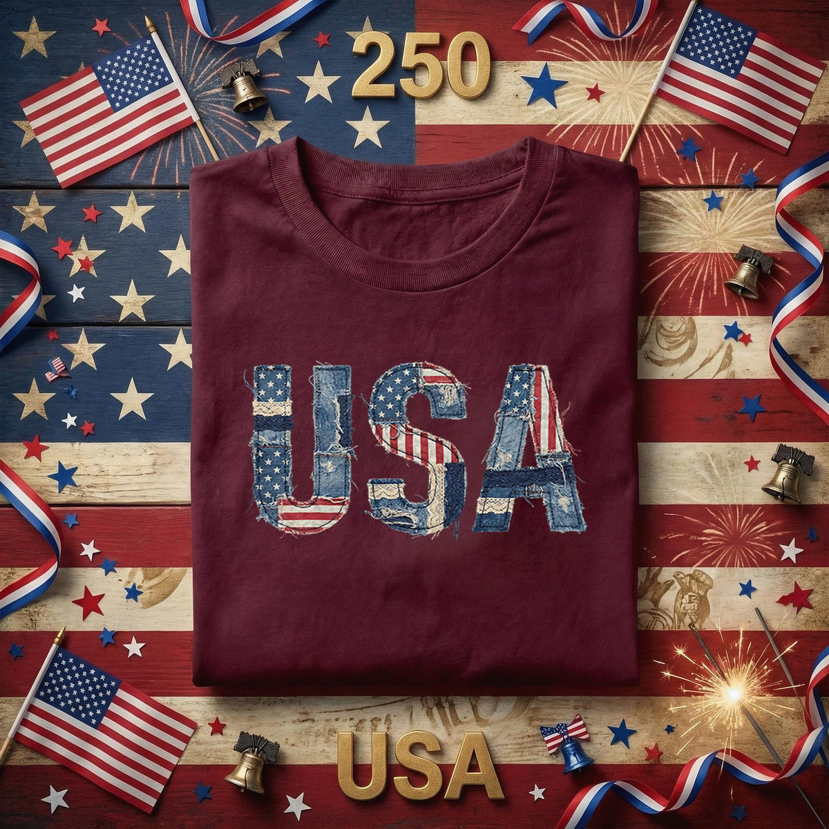 USA Patchwork Shirt Vintage American Flag Denim Style Tee Patriotic USA Shirt Fourth of July Shirt Distressed Americana Tee Gift 4th of July