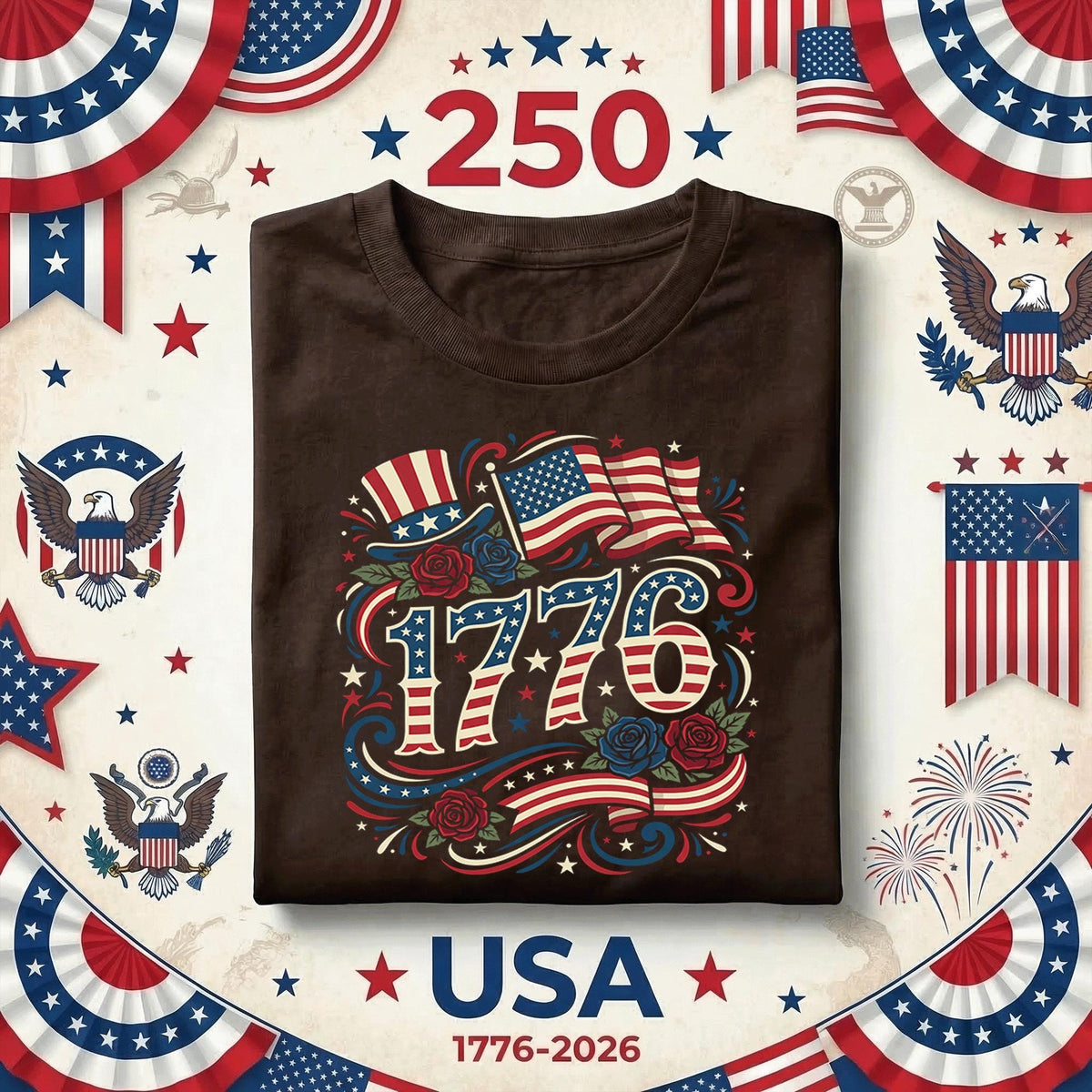 1776 Patriotic Shirt Vintage America Flag Hat Roses Tee Independence Day Shirt Fourth of July Retro USA 1776 Americana Shirt 4th of July