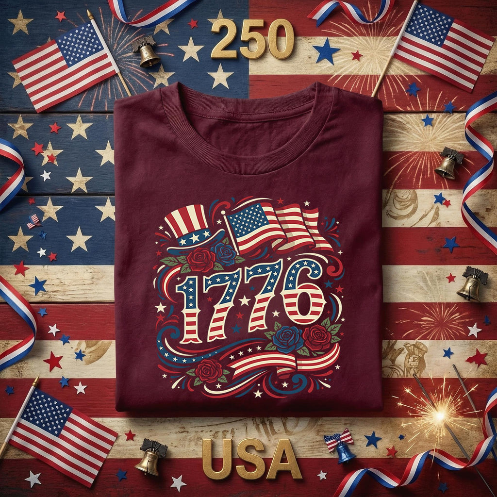 1776 Patriotic Shirt Vintage America Flag Hat Roses Tee Independence Day Shirt Fourth of July Retro USA 1776 American...