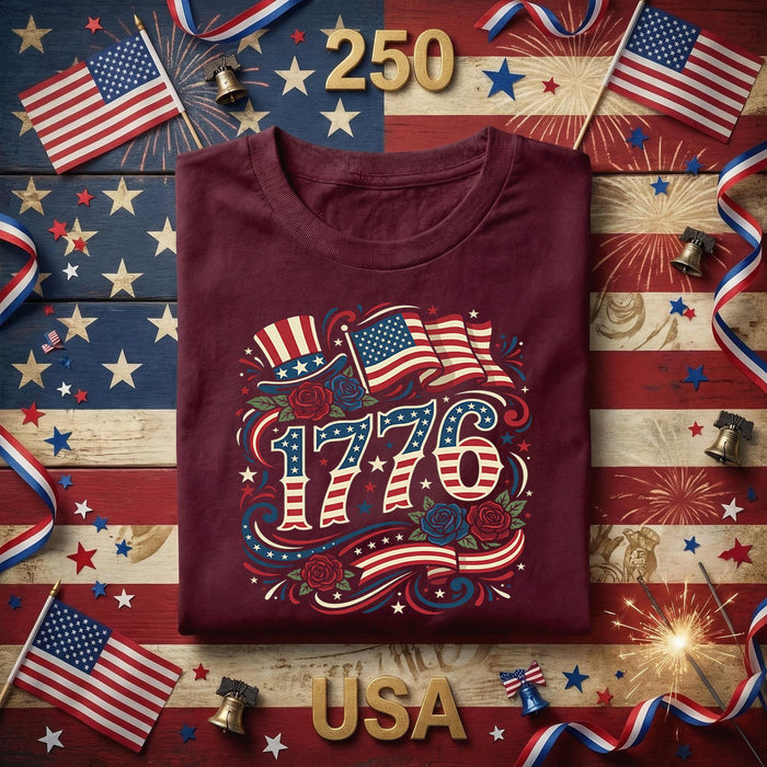 1776 Patriotic Shirt Vintage America Flag Hat Roses Tee Independence Day Shirt Fourth of July Retro USA 1776 American...