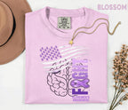 Alzheimer’s Awareness Comfort Colors Shirt, Fight Alzheimer’s Flag Tee, Purple Ribbon American Flag, Dementia Support Gift