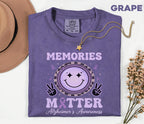 Memories Matter Alzheimer’s Awareness Comfort Colors Shirt, Purple Ribbon Smile Face Tee, Dementia Support Gift for Caregivers