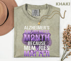 Alzheimer’s Awareness Month Comfort Colors Shirt, Memories Matter Purple Ribbon Tee, Dementia Support Gift, Brain Health Advocacy