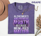 Alzheimer’s Awareness Month Comfort Colors Shirt, Memories Matter Purple Ribbon Tee