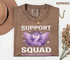 Alzheimer’s Awareness Support Squad Comfort Colors Shirt, Matching Purple Ribbon Butterfly Tee, Group Dementia Caregiver Support Gift
