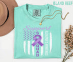 Support Squad Alzheimer’s Awareness Comfort Colors Shirt, Purple Ribbon American Flag Tee, Dementia Support Gift for Caregivers