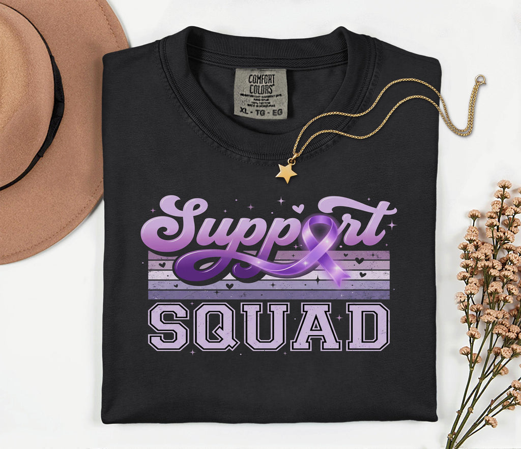 Support Squad Alzheimer’s Awareness Comfort Colors Shirt, Team Purple Ribbon Retro Style Tee, Matching Dementia Caregiver Support Gift