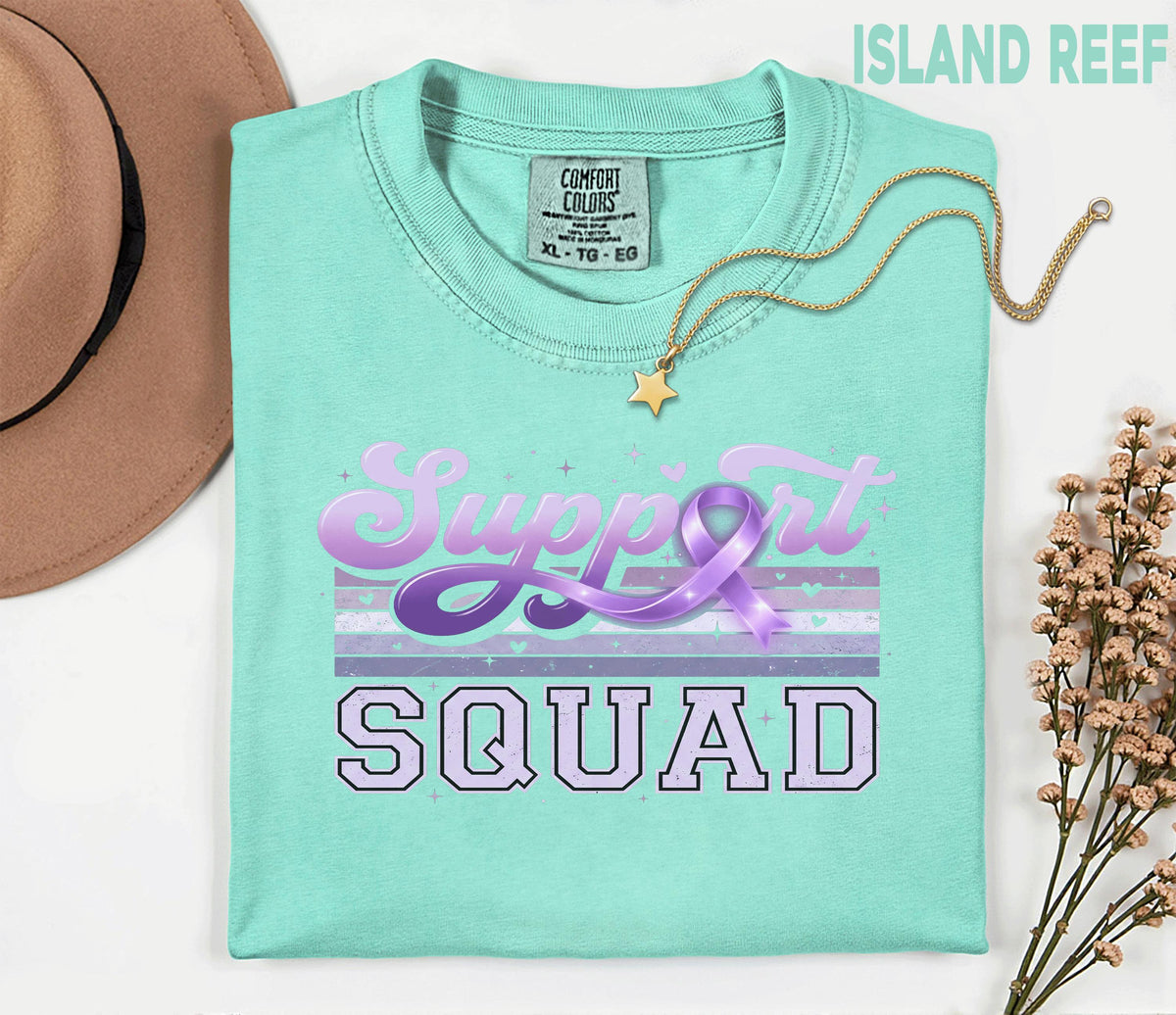 Support Squad Alzheimer’s Awareness Comfort Colors Shirt, Team Purple Ribbon Retro Style Tee, Matching Dementia Caregiver Support Gift