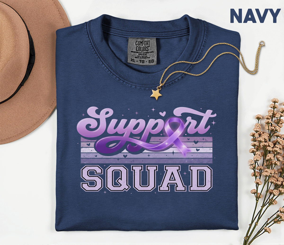 Support Squad Alzheimer’s Awareness Comfort Colors Shirt, Team Purple Ribbon Retro Style Tee, Matching Dementia Caregiver Support Gift