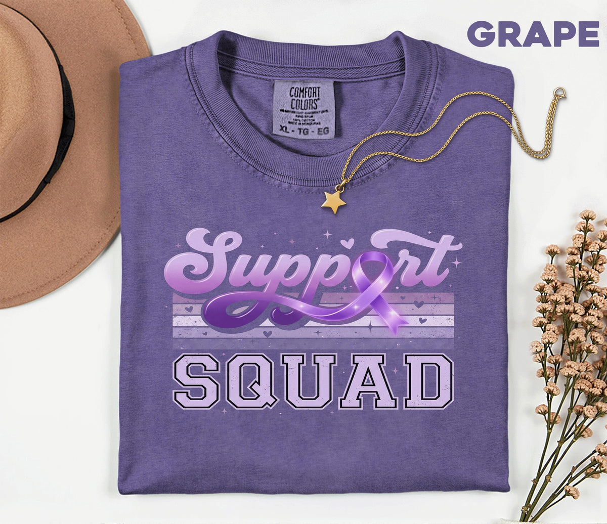 Support Squad Alzheimer’s Awareness Comfort Colors Shirt, Team Purple Ribbon Retro Style Tee