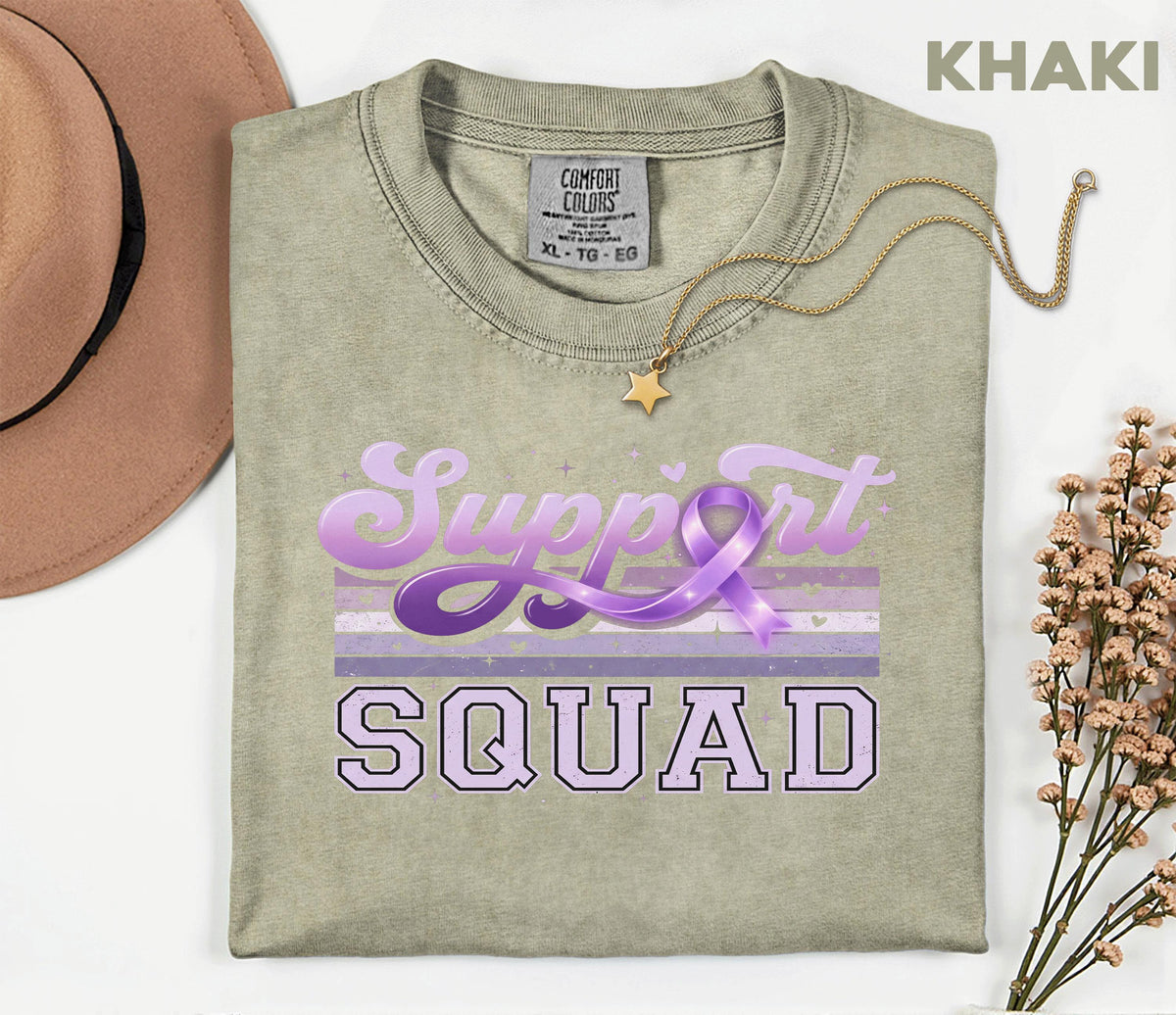 Support Squad Alzheimer’s Awareness Comfort Colors Shirt, Team Purple Ribbon Retro Style Tee, Matching Dementia Caregiver Support Gift