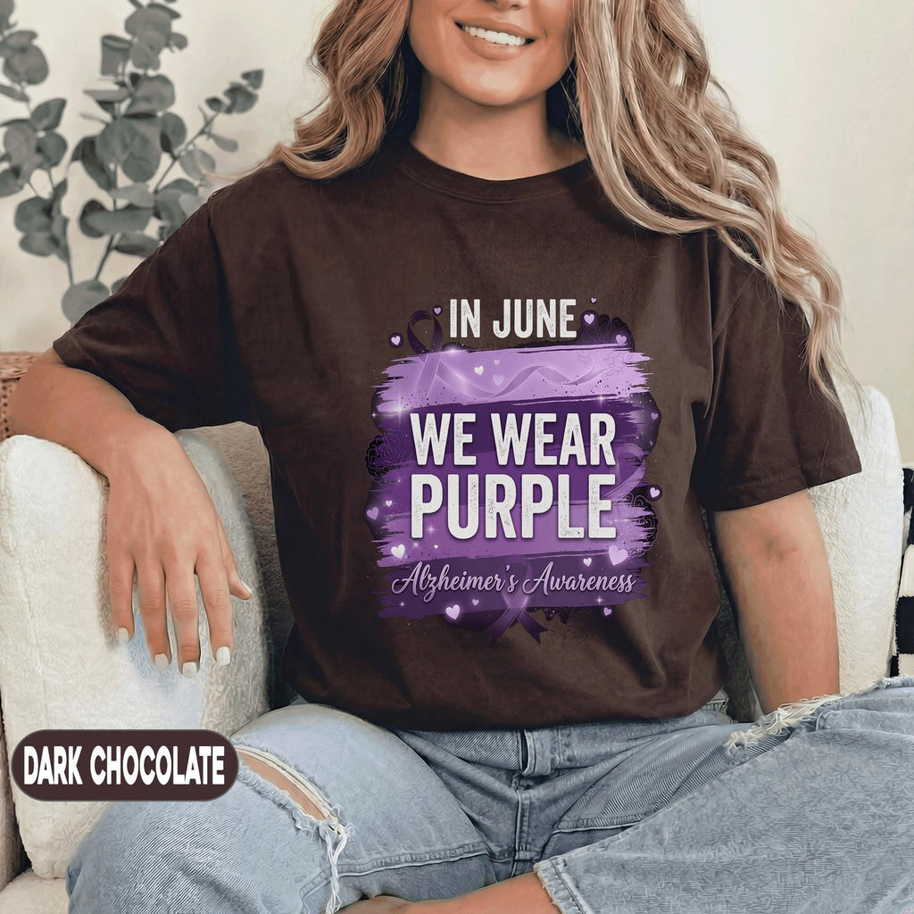 In June We Wear Purple Shirt, Alzheimer's Awareness T-Shirt, Purple Ribbon Support Tee, Alzheimer Support Gift, Caregiver Shirt