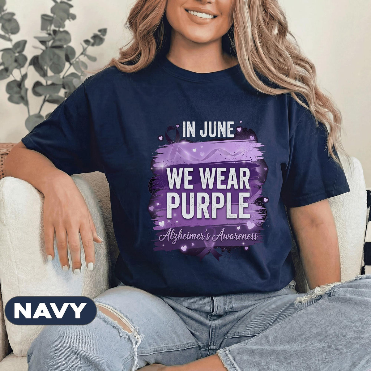 In June We Wear Purple Shirt, Alzheimer's Awareness T-Shirt, Purple Ribbon Support Tee, Alzheimer Support Gift, Caregiver Shirt