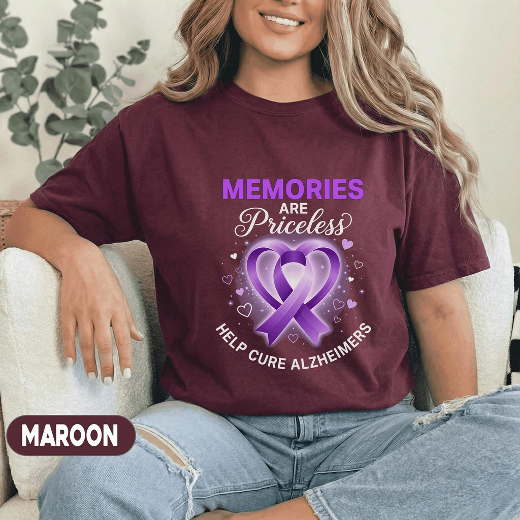 Memories Are Priceless Alzheimer’s Awareness Shirt, Purple Ribbon Support Tee, Help Cure Alzheimer’s Gift, Dementia Awareness Shirt