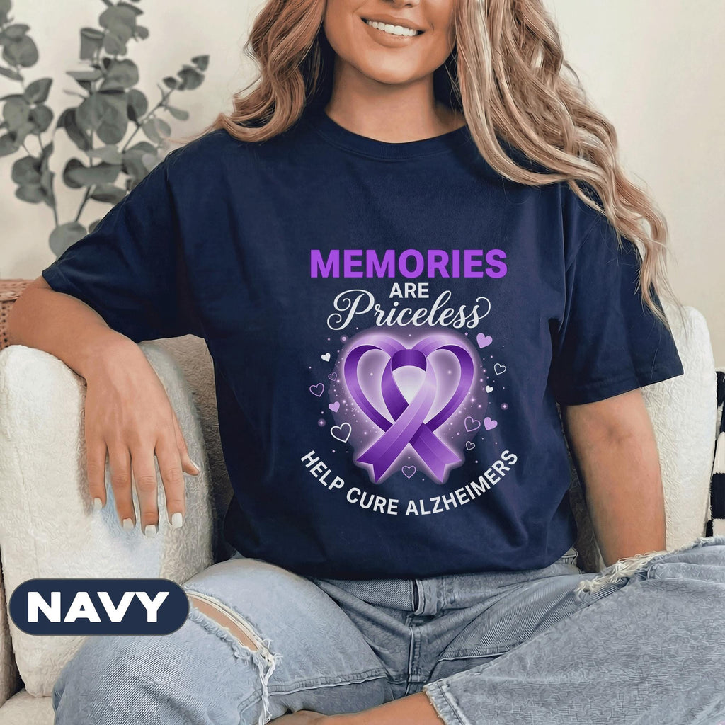 Memories Are Priceless Alzheimer’s Awareness Shirt, Purple Ribbon Support Tee, Help Cure Alzheimer’s Gift, Dementia Awareness Shirt