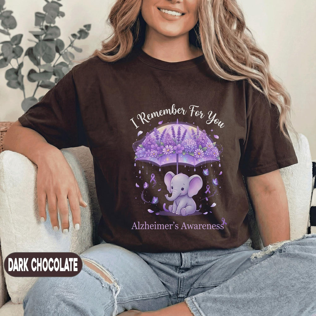 I Remember For You Alzheimer’s Awareness Shirt, Cute Purple Elephant Under Umbrella Tee, Dementia Support Gift, Caregiver Memory Shirt