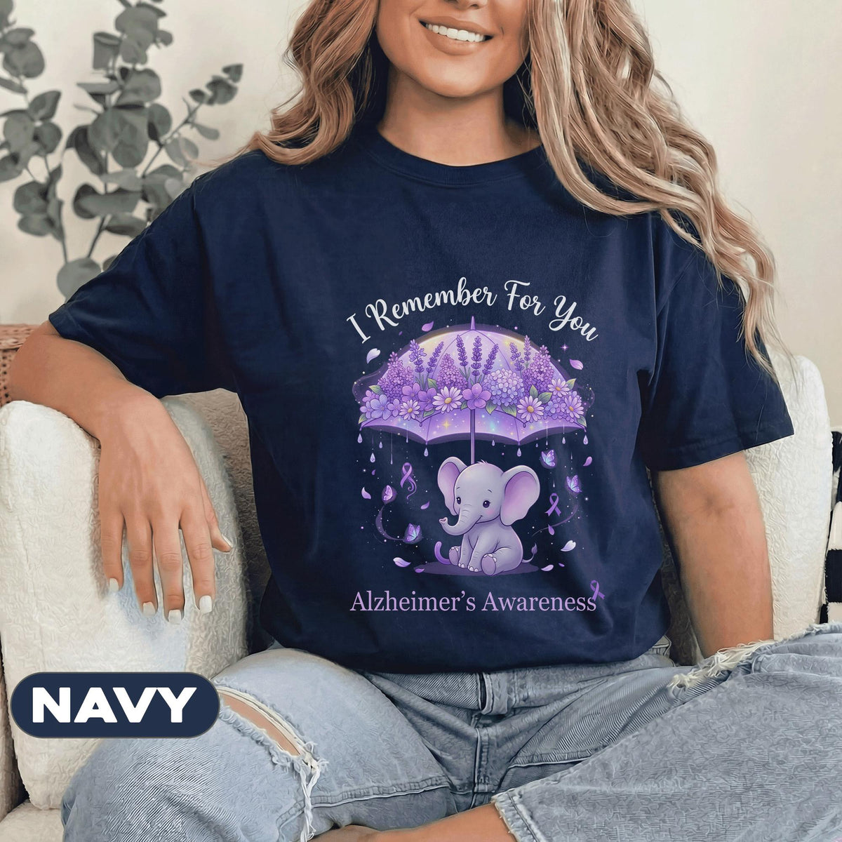 I Remember For You Alzheimer’s Awareness Shirt, Cute Purple Elephant Under Umbrella Tee, Dementia Support Gift, Caregiver Memory Shirt