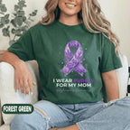 I Wear Purple for My Mom Alzheimer’s Awareness Shirt, Floral Purple Ribbon Support Tee, Dementia Awareness Gift for Mother