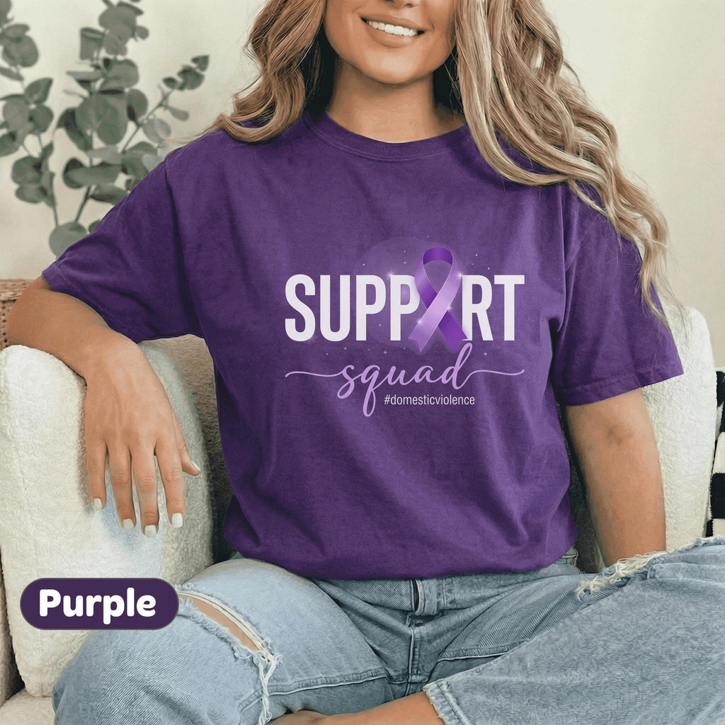 Support Squad Domestic Violence Awareness Shirt, Matching Purple Ribbon Survivor Support Tee
