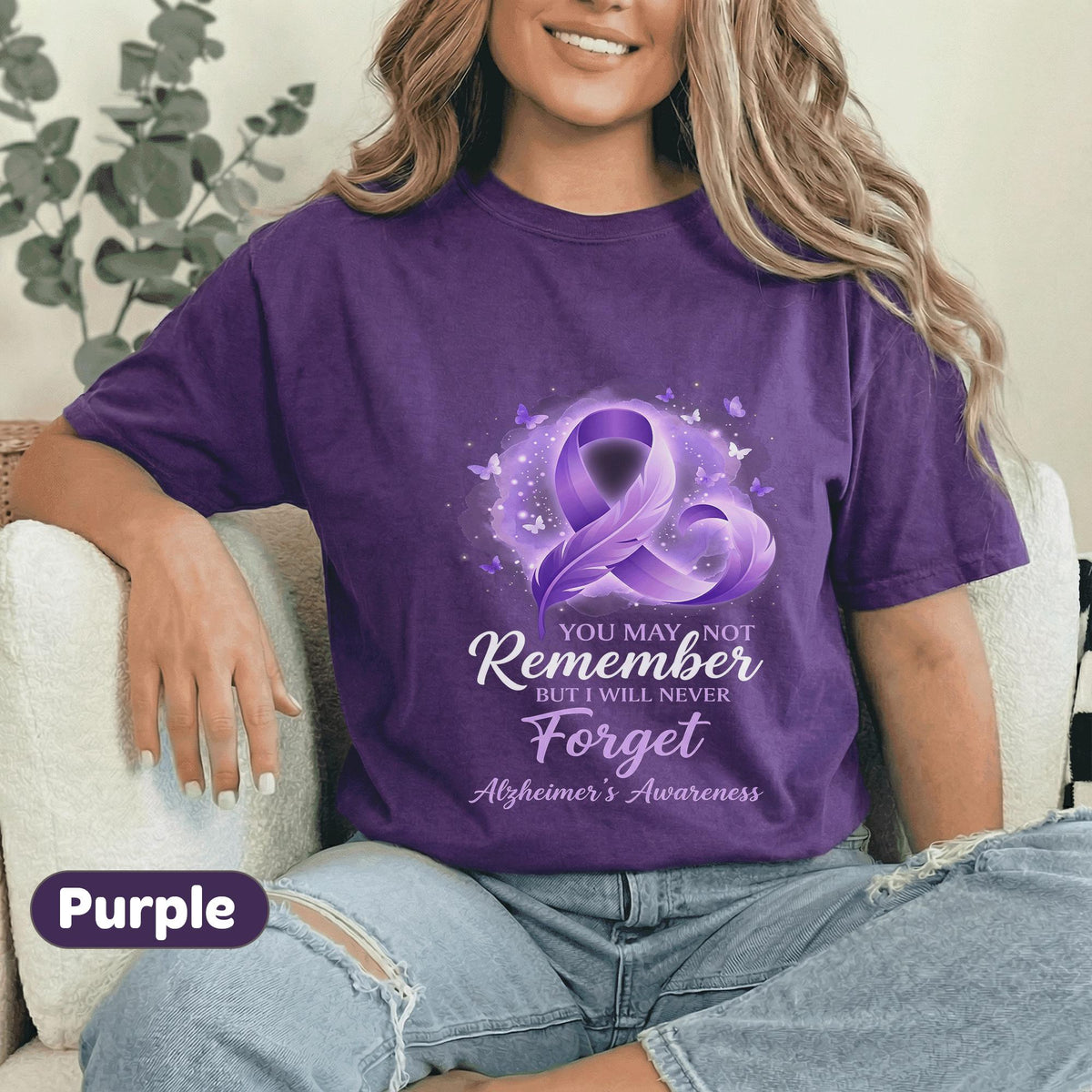 You May Not Remember But I Will Never Forget Alzheimer’s Awareness Shirt, Purple Ribbon Support Tee, Dementia Awareness Gift
