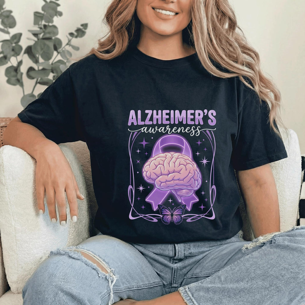 Alzheimer’s Awareness Shirt, Purple Ribbon Brain Graphic Tee, Dementia Awareness Support Shirt, Neurology Awareness Gift