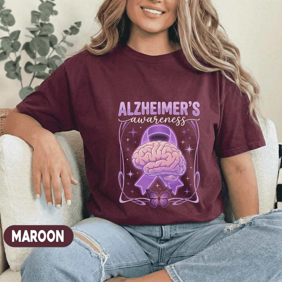 Alzheimer’s Awareness Shirt, Purple Ribbon Brain Graphic Tee, Dementia Awareness Support Shirt, Neurology Awareness Gift